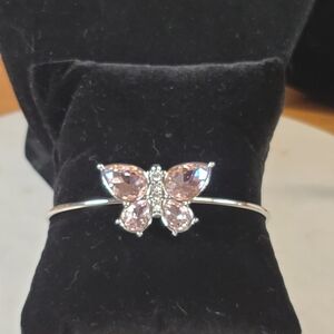 Elegant Silver & Pink Butterfly Bracelet
